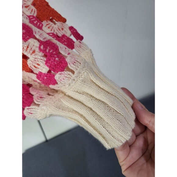 BUNULU Women's XL Rose Crochet Puff Sleeve Knit Sweater Boho Hippie Cottagecore - Picture 5 of 9